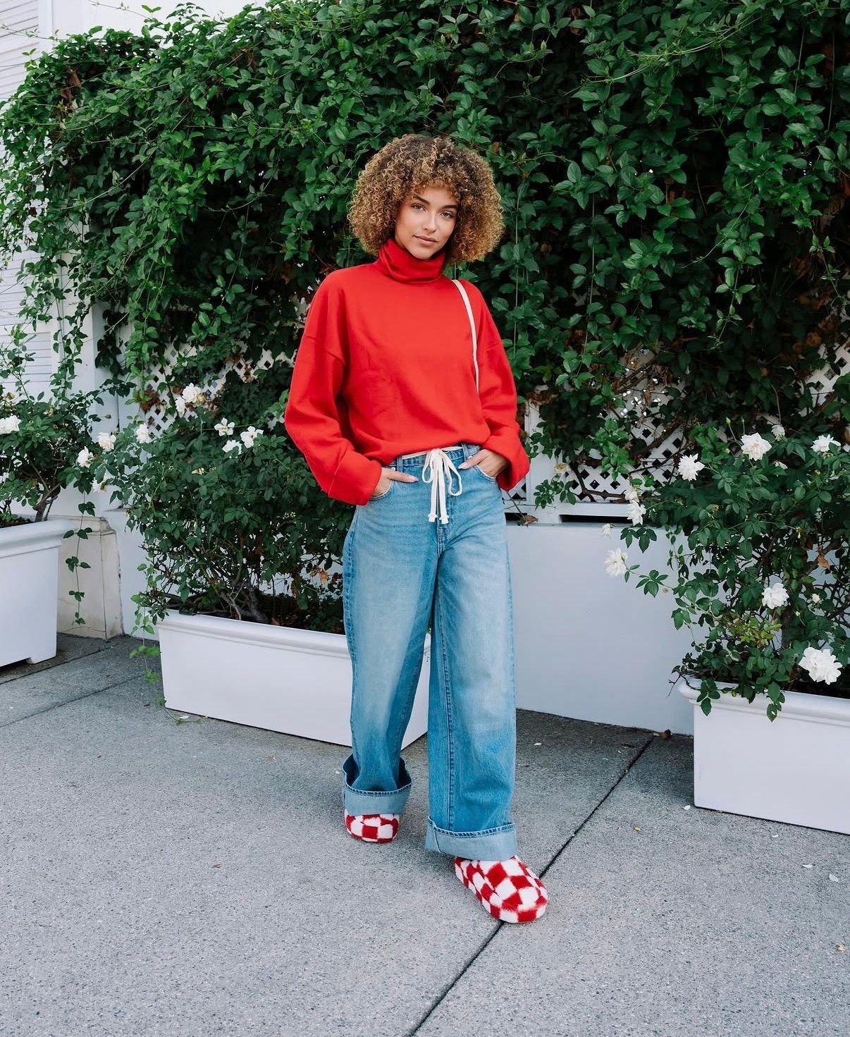 D'Amelio Footwear checkered slippers, campaign photography